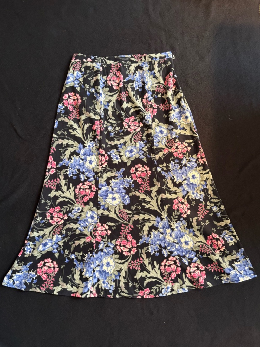 Elementz Floral A-Line Maxi Skirt - Black with Blue & Pink Flowers